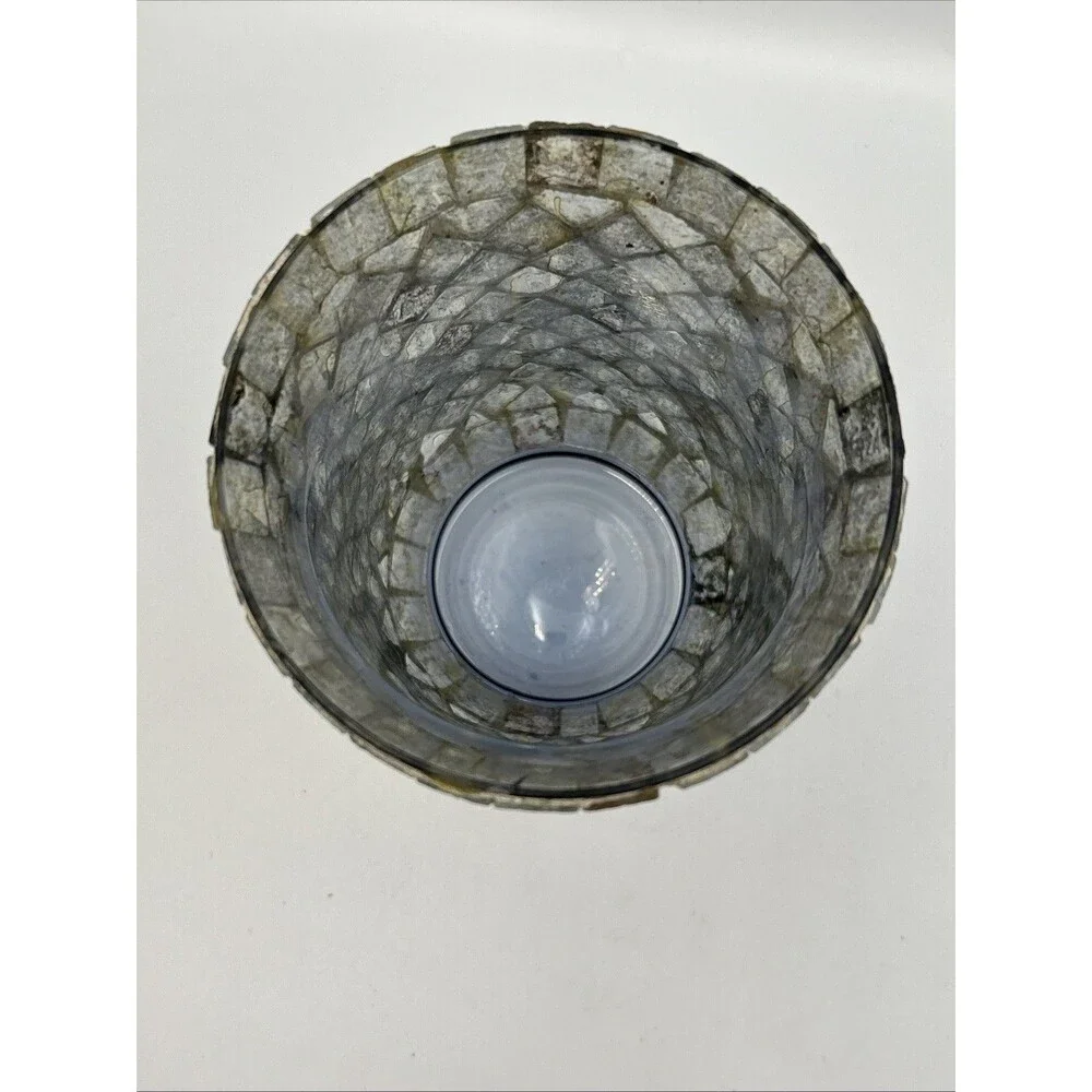 Vintage Silver Gray Mosaic Glass Candle Holder Votive Hurricane Boho Decor 6
